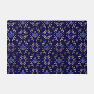 Fleur-de-lis pattern lapis lazuli and gold doormat