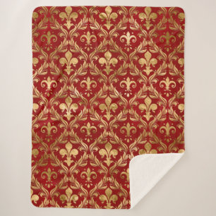 Fleur-de-lis pattern luxury red sherpa blanket