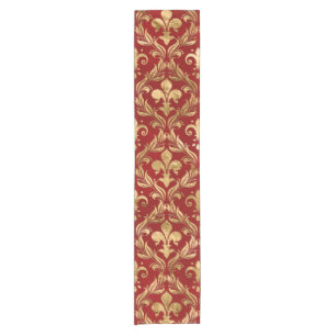 Fleur-de-lis pattern luxury red short table runner