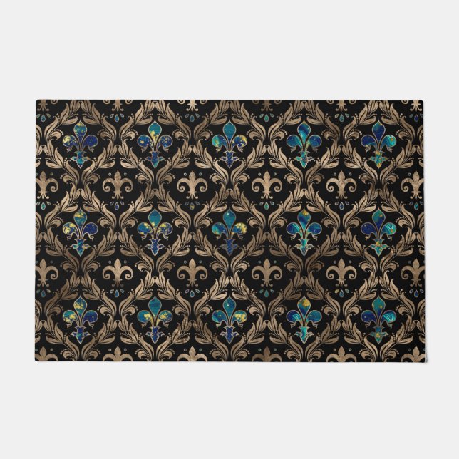 Fleur-de-lis pattern marble and gold doormat (Front)