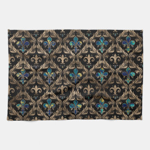 Fleur-de-lis pattern marble and gold tea towel