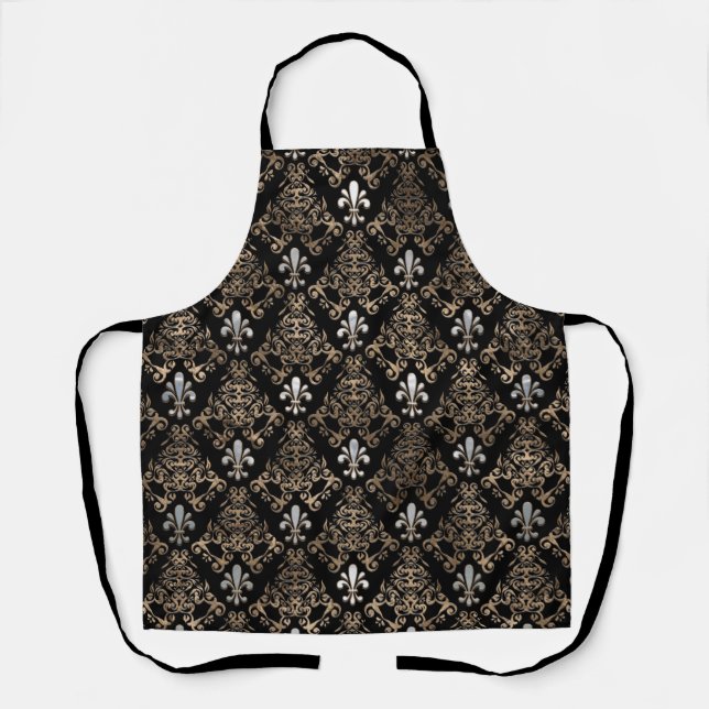 Fleur-de-lis pattern pearl and gold apron (Front)