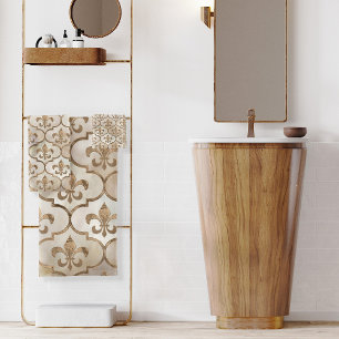 Fleur-de-lis pattern pearl and gold bath towel set