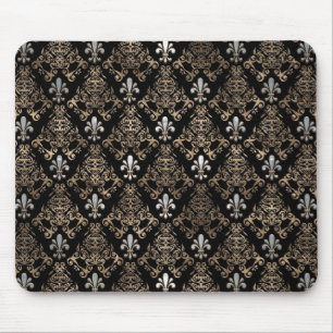Fleur-de-lis pattern pearl and gold mouse mat