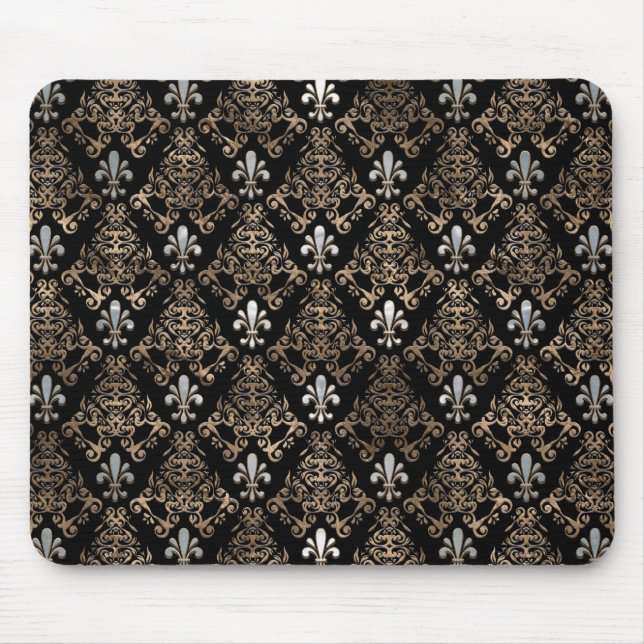 Fleur-de-lis pattern pearl and gold mouse mat (Front)