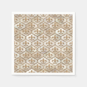 Fleur-de-lis pattern pearl and gold napkin
