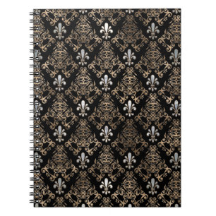 Fleur-de-lis pattern pearl and gold notebook