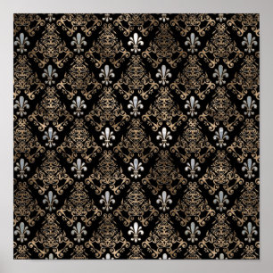 Fleur-de-lis pattern pearl and gold poster