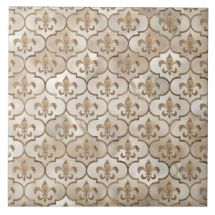 Fleur-de-lis pattern pearl and gold tile