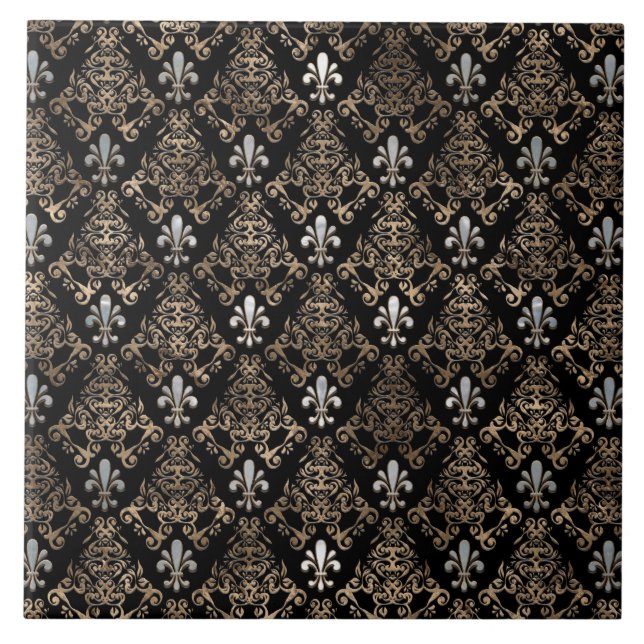 Fleur-de-lis pattern pearl and gold tile (Front)