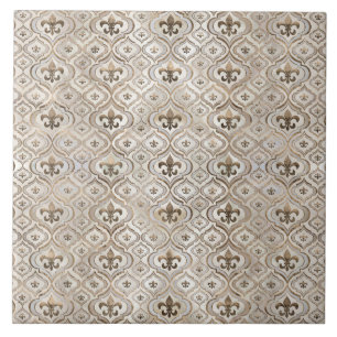 Fleur-de-lis pattern pearl and gold tile