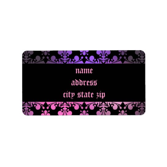 Fleur de lis pattern pink purple black address label