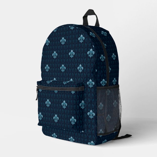 Fleur De Lis Pattern Printed Backpack (Back Corner Right)