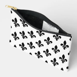 Fleur de Lis Pattern, Royal French, Black on White Accessory Pouch