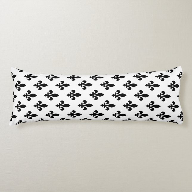 Fleur de Lis Pattern, Royal French, Black on White Body Cushion (Front)