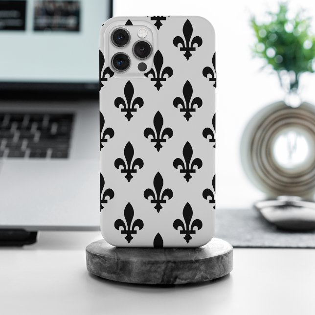 Fleur de Lis Pattern, Royal French, Black on White Case-Mate iPhone Case (Creator Uploaded)