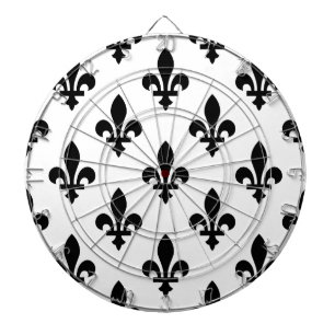 Fleur de Lis Pattern, Royal French, Black on White Dartboard