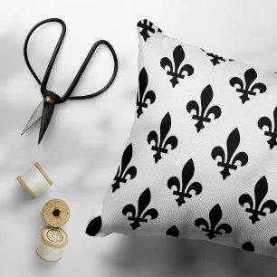 Fleur de Lis Pattern, Royal French, Black on White Decorative Cushion