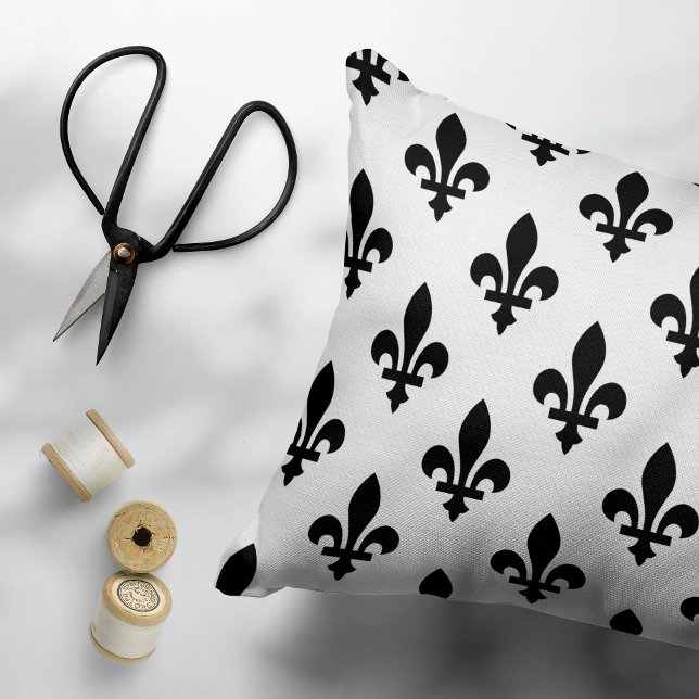 Fleur de Lis Pattern, Royal French, Black on White Decorative Cushion (Creator Uploaded)