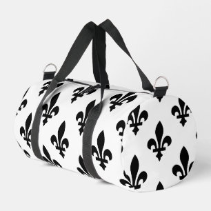 Fleur de Lis Pattern, Royal French, Black on White Duffle Bag