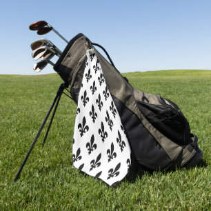 Fleur de Lis Pattern, Royal French, Black on White Golf Towel