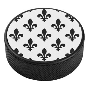 Fleur de Lis Pattern, Royal French, Black on White Hockey Puck