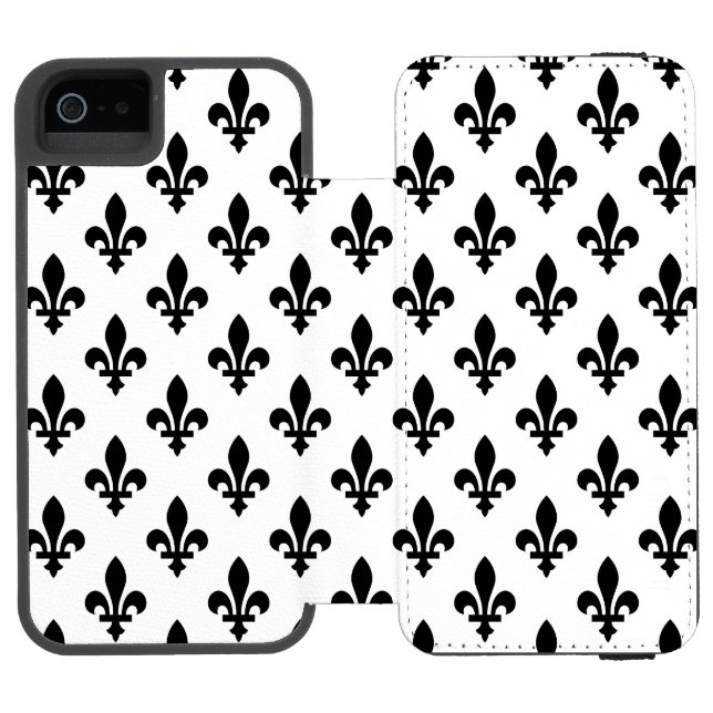 Fleur de Lis Pattern, Royal French, Black on White Incipio iPhone Wallet Case (Folio Open)