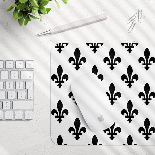Fleur de Lis Pattern, Royal French, Black on White Mouse Mat