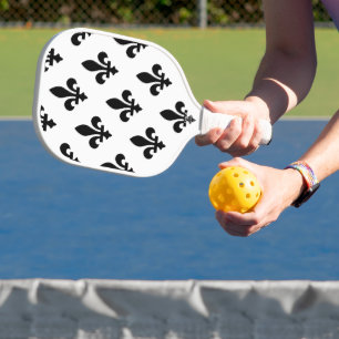 Fleur de Lis Pattern, Royal French, Black on White Pickleball Paddle