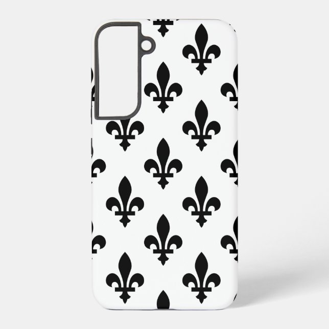 Fleur de Lis Pattern, Royal French, Black on White Samsung Galaxy S22+ Case (Back)