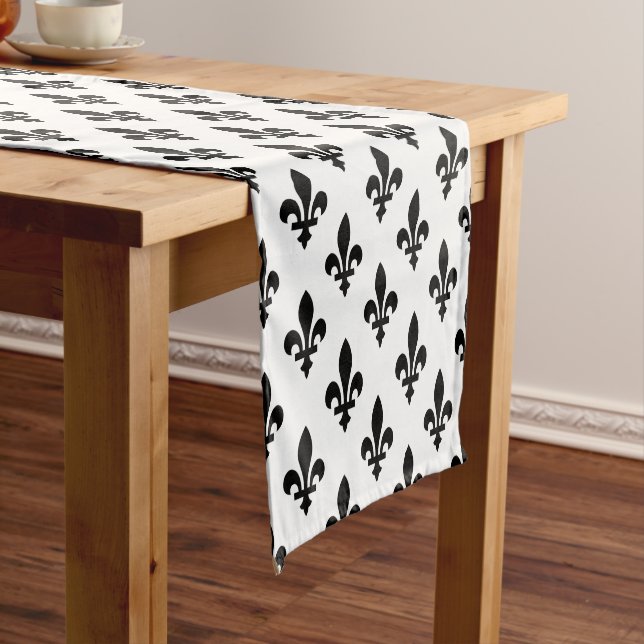 Fleur de Lis Pattern, Royal French, Black on White Short Table Runner (In Situ)