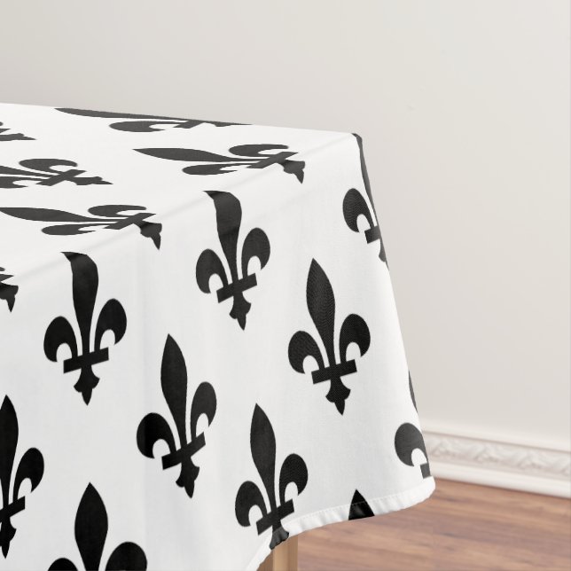 Fleur de Lis Pattern, Royal French, Black on White Tablecloth (In Situ)