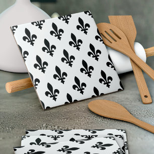 Fleur de Lis Pattern, Royal French, Black on White Tile