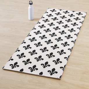 Fleur de Lis Pattern, Royal French, Black on White Yoga Mat