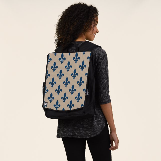 Fleur de Lis Pattern, Royal French Blue on Cream Backpack (Worn)