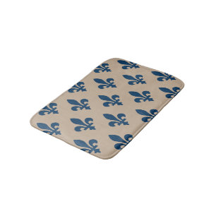 Fleur de Lis Pattern, Royal French Blue on Cream Bath Mat