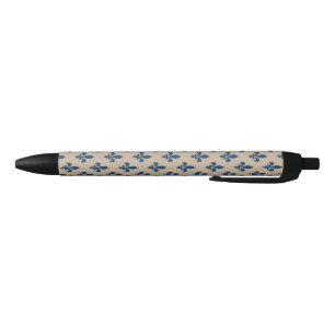 Fleur de Lis Pattern, Royal French Blue on Cream Black Ink Pen