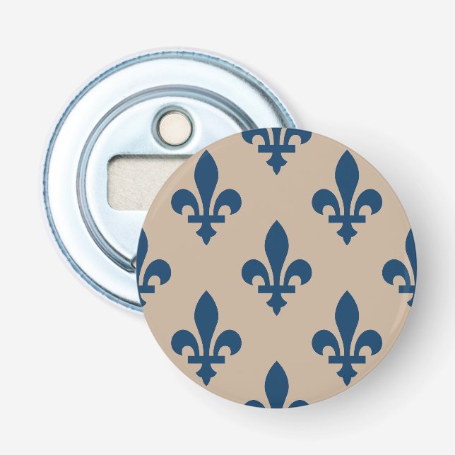 Fleur de Lis Pattern, Royal French Blue on Cream Bottle Opener (Front)