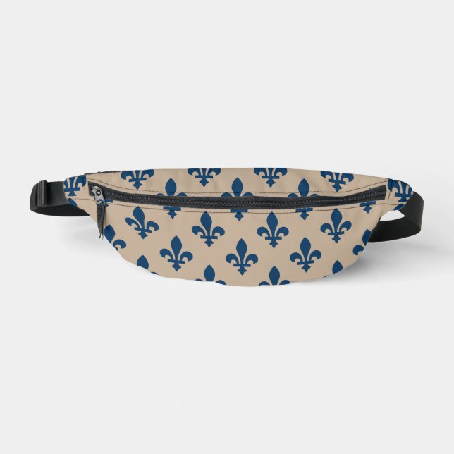 Fleur de Lis Pattern, Royal French Blue on Cream Bum Bags (Front)