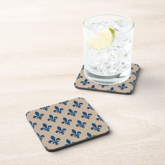 Fleur de Lis Pattern, Royal French Blue on Cream Coaster (Right Side)