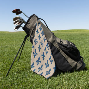 Fleur de Lis Pattern, Royal French Blue on Cream Golf Towel