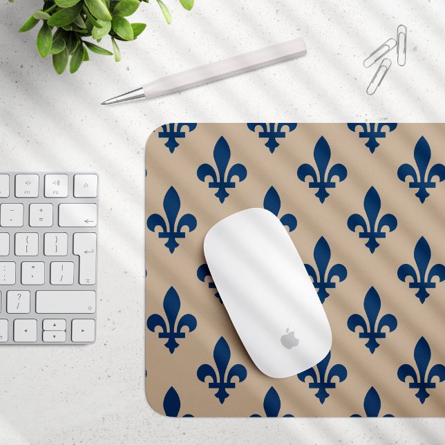 Fleur de Lis Pattern, Royal French Blue on Cream Mouse Mat (Creator Uploaded)