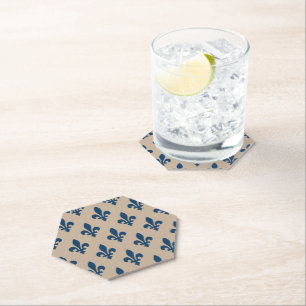 Fleur de Lis Pattern, Royal French Blue on Cream Paper Coaster