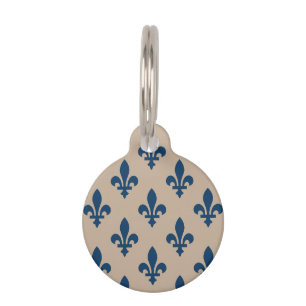 Fleur de Lis Pattern, Royal French Blue on Cream Pet Tag