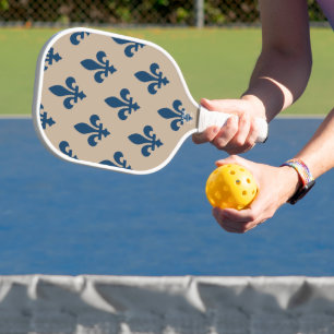 Fleur de Lis Pattern, Royal French Blue on Cream Pickleball Paddle