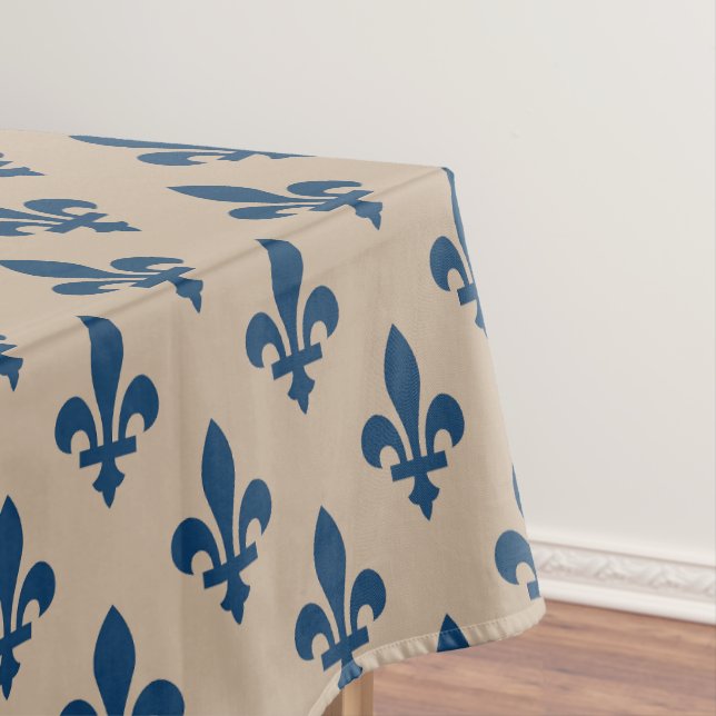 Fleur de Lis Pattern, Royal French Blue on Cream Tablecloth (In Situ)
