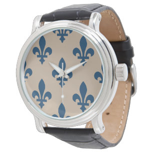 Fleur de Lis Pattern, Royal French Blue on Cream Watch
