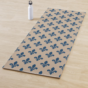 Fleur de Lis Pattern, Royal French Blue on Cream Yoga Mat