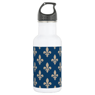 Fleur de Lis Pattern, Royal French, Cream on Blue 532 Ml Water Bottle