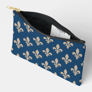 Fleur de Lis Pattern, Royal French, Cream on Blue Accessory Pouch
